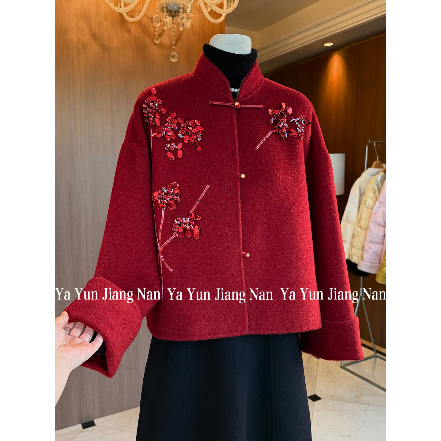 妈妈冬装中国风立领双面呢短外套中老年女士重工刺绣盘扣毛呢大衣,女装/女士精品,毛呢外套,淘宝优惠券,粉丝福利购,淘宝优惠卷