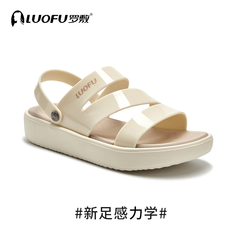 罗敷LUOFU新款凉鞋女夏天外穿简约时尚休闲厚底防滑平跟露趾凉拖