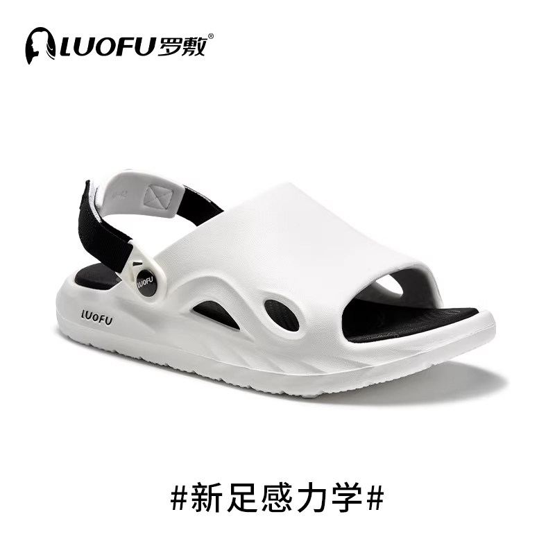 罗敷LUOFU新款凉鞋男户外简约时尚透气防滑运动厚底带后开车凉拖