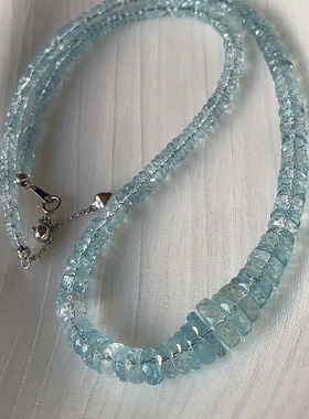 天然水晶海蓝宝海西切项链女款锁骨链饰品礼物送女友