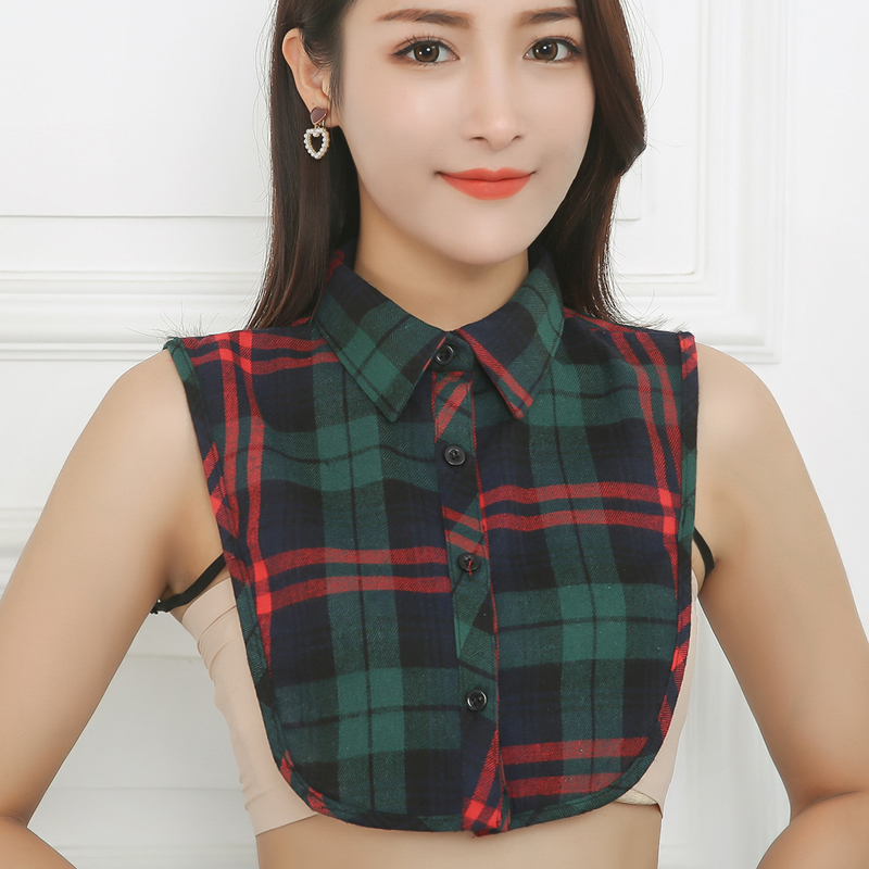 芮汀春秋冬韩版假领子磨毛格子