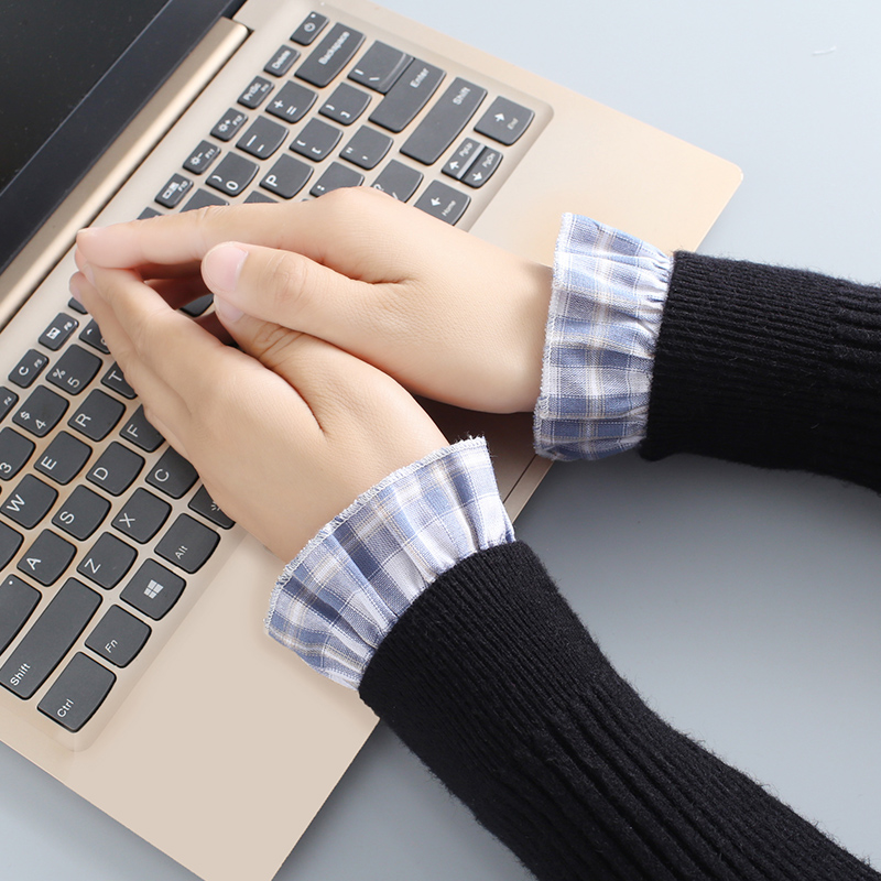 百搭假格子花边衬衫袖口半指手套
