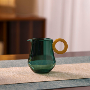 高鹏硅玻璃彩色指环公道杯加厚把茶海功夫茶具耐热玻璃分茶器