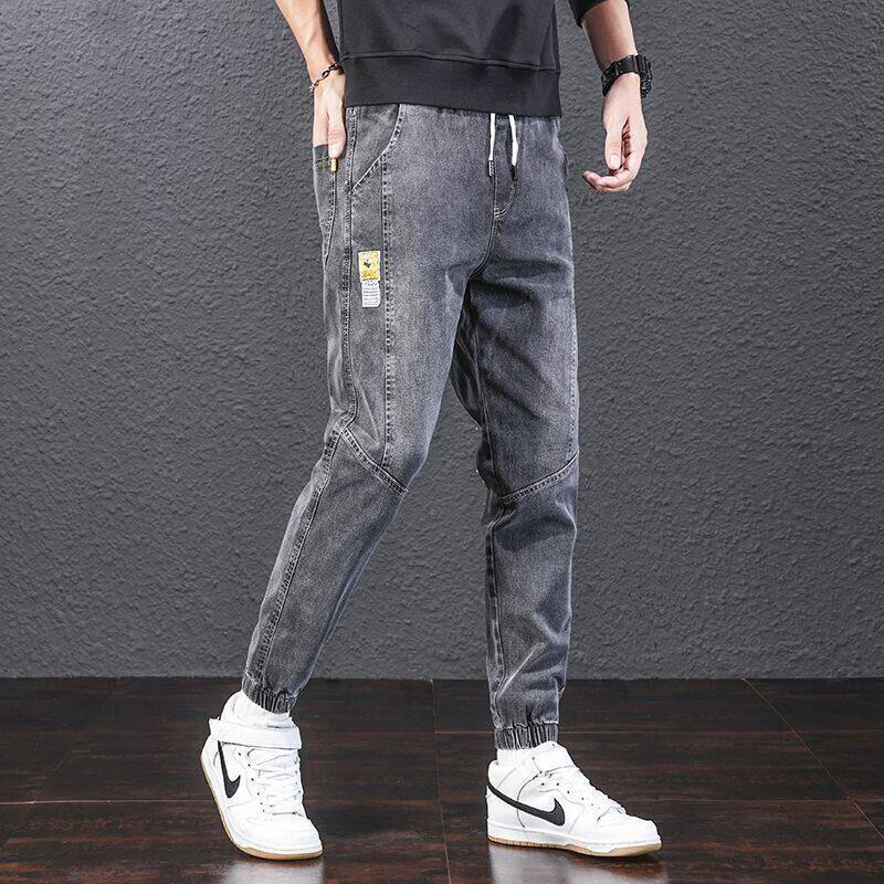 2025新款秋冬款男士裤子男拼接休闲裤男款工装牛仔裤束脚男裤秋季