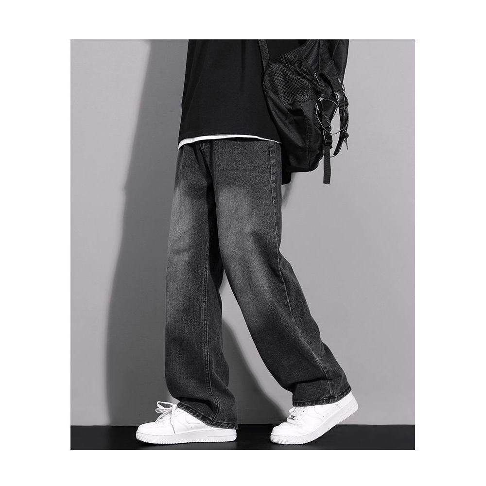 秋季牛仔裤男士直筒抽绳长裤子松紧腰休闲大码宽松裤子男春秋新款
