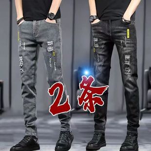 2025春夏季 新款 男士 美式 弹力男裤 男款 宽松直筒水洗长裤 复古牛仔裤
