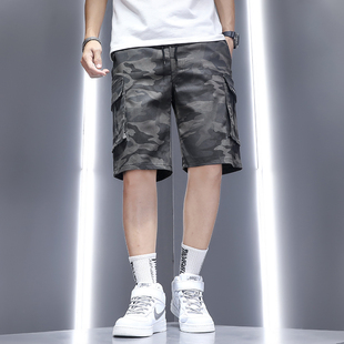 宽松中裤 五分裤 子休闲男士 工装 大裤 男迷彩夏季 潮牌薄款 衩 冰丝短裤