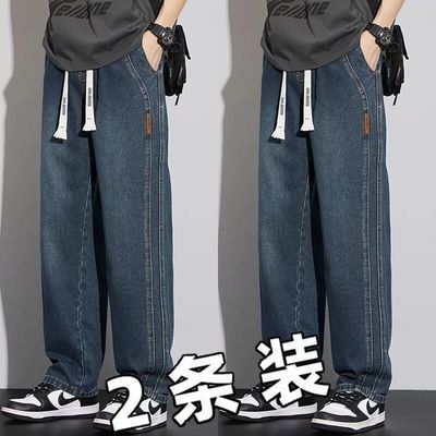 宽松直筒松紧腰休闲长裤子男士