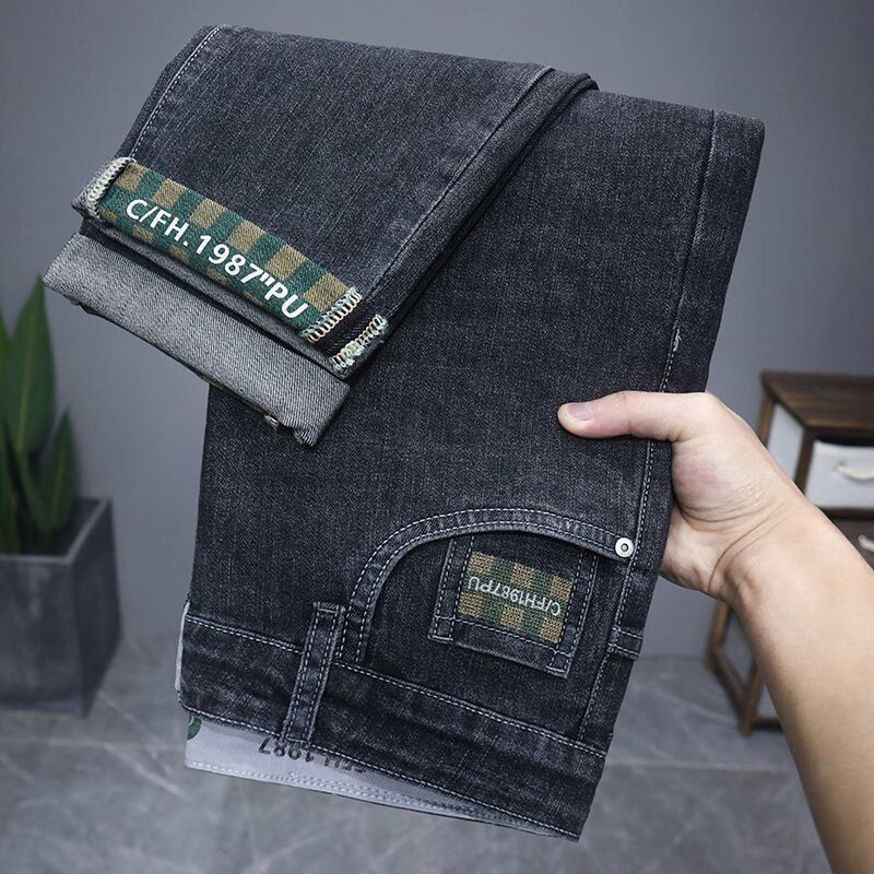 直筒修身牛仔裤男款潮牌水洗休闲