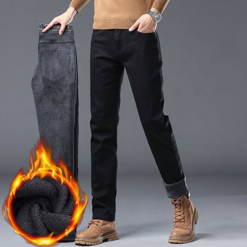 冬季加绒牛仔裤男款2025新款潮牌水洗修身小脚秋冬季休闲长裤男款