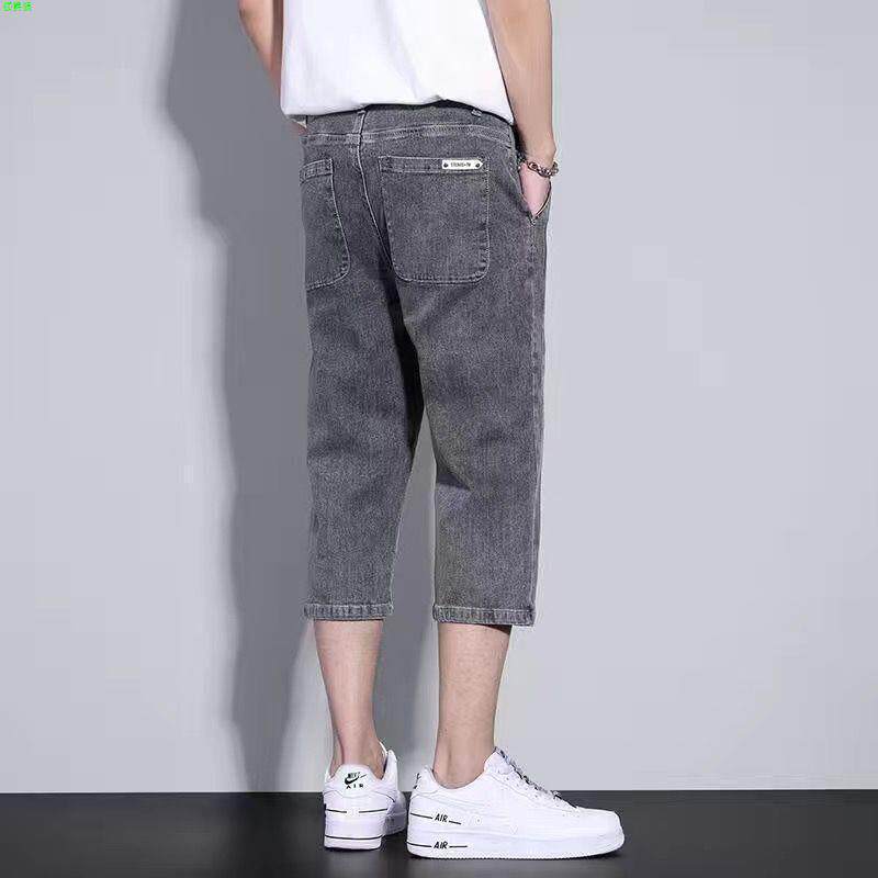夏季薄款水洗牛仔短裤男士潮牌直筒中裤夏天宽松小脚七分休闲裤子
