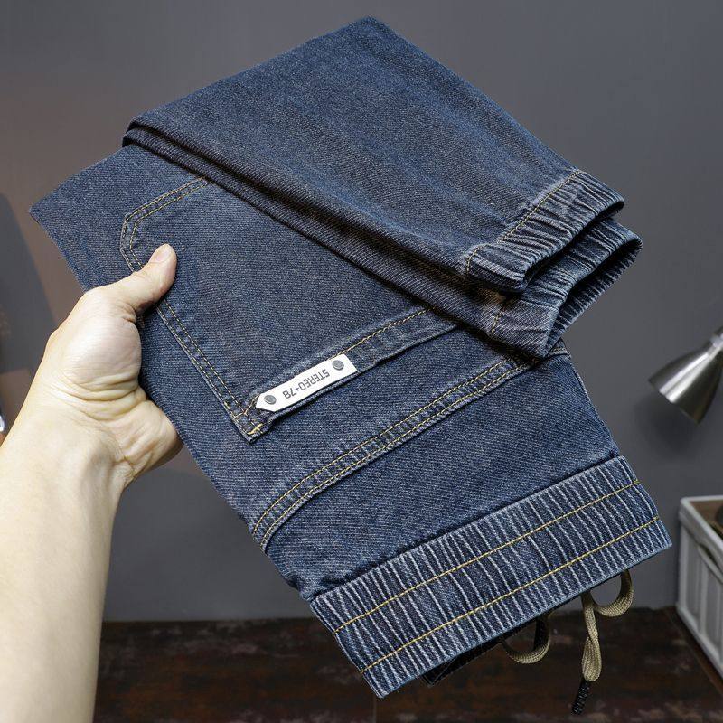 秋季抽绳牛仔裤男款潮牌宽松束脚