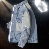 工装 美式 夹克 秋冬新款 潮牌复古撞色宽松大码 拼接牛仔衬衫 外套男士