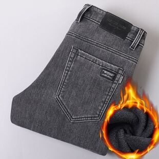 冬季牛仔裤男款修身直筒加绒男裤2026新款休闲男士小脚长裤子春款