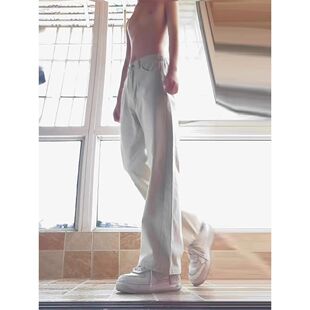 白色微喇牛仔裤男春秋潮牌简约设计感裤子美式高街vibe复古休闲裤