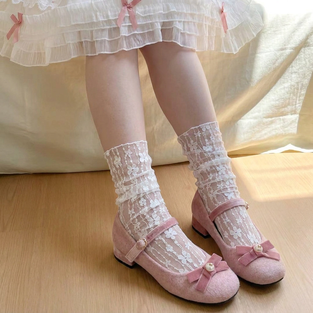 白色蕾丝袜子女夏薄款2025新款爆款堆堆袜小腿袜仙女夏天袜芭蕾风