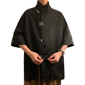 新中式风E缎面提花暗纹立领小众冰丝金属扣衬衫男CS32-P78控98图片