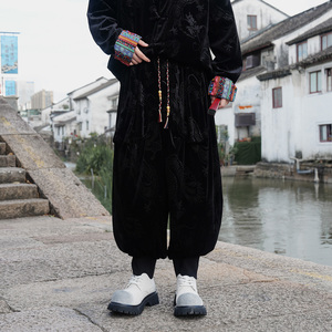 风D小众设计金丝绒龙纹九分裤哈伦裤飞鼠裤K259-P68控88图片