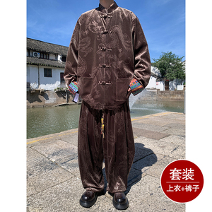 新中式A民族风金丝绒龙纹衬衫夹克外套阔腿裤男TZ173-P143控168图片