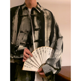 新中式风A冰丝水墨扎染渐变条纹盘扣小众衬衫t恤男CS18-P68控88，男装T恤，电商A005-1
