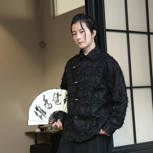 风E潮风新中式毛边长袖衬衫男宽松小众上衣CS23-P85控108图片