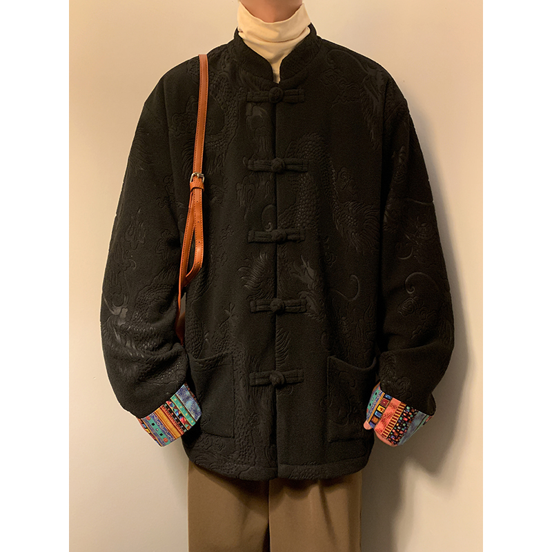 风E新中式奥利绒羊羔毛龙纹暗花盘扣夹克外套男JK28-P88控108，男装夹克，电商A005-1