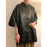 新中式A风小高领拉链领提花小众设计龙纹冰丝t恤T62-P70控98，男装T恤，电商A005-1