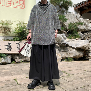 新中式A暗黑亮闪闪高堆领t恤小众设计裙裤男套装TZ93-P133控158图片
