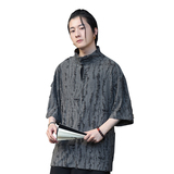 风K新中式风高领盘扣破洞镂空乞丐装冰丝t恤T35-P68控88，男装T恤，电商A005-1