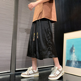 新中式G香云纱龟裂纹冰丝透气盘扣直筒七分裤男DK173-特P58控78，男装牛仔裤，电商A005-1