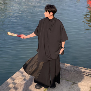 风B不规则衬衫新中式冰丝t桖裙裤西裤套装TZ89-P143控168图片