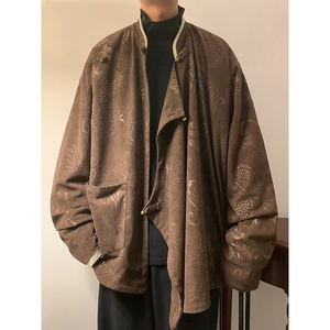 新中式B斜襟盘扣龙纹灯芯绒中山装立领夹克外套男JK20-P105控138图片