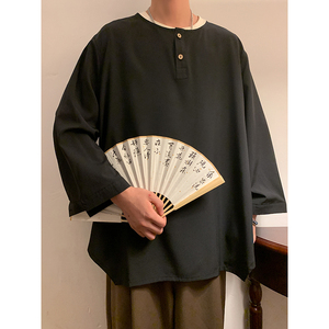 风B新中式纽扣冰丝风古风半袖短袖t恤男T29-P55控78图片