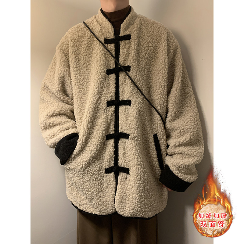 新中式I麦穗羊羔毛加绒加厚双面穿棉服夹克棉衣男JK21-P135控158图片
