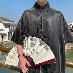 改良新中式G褶皱设计舞台亮闪闪冰丝酒吧演出衬衫CS55-P68控88图片
