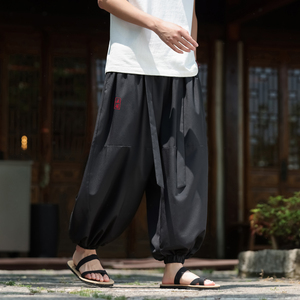 风A冰丝腰带九分裤男大桶裤宽松裤长裤萝卜裤男K233-P65控88图片