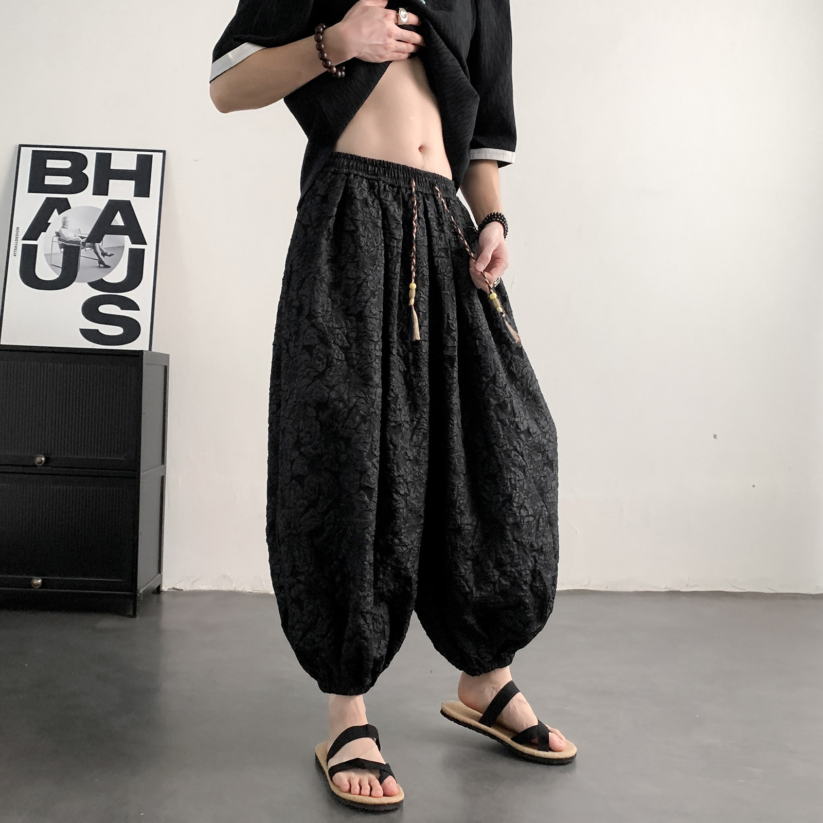 超大码8XL风凹凸感提花九分裤男阔腿灯笼束脚裤K282-P58控78,男装休闲裤,电商A005-1