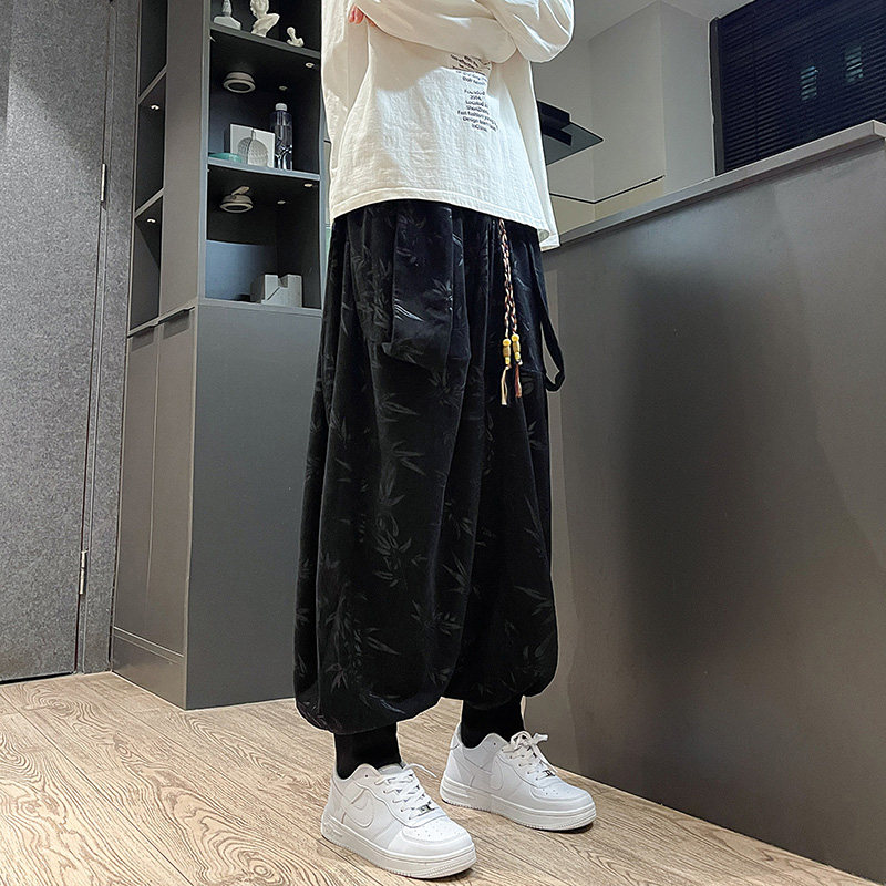 新中式暗黑F风设计感灯芯绒树叶纹束脚飞鼠裤K198-P68控88,男装休闲裤,电商A005-1