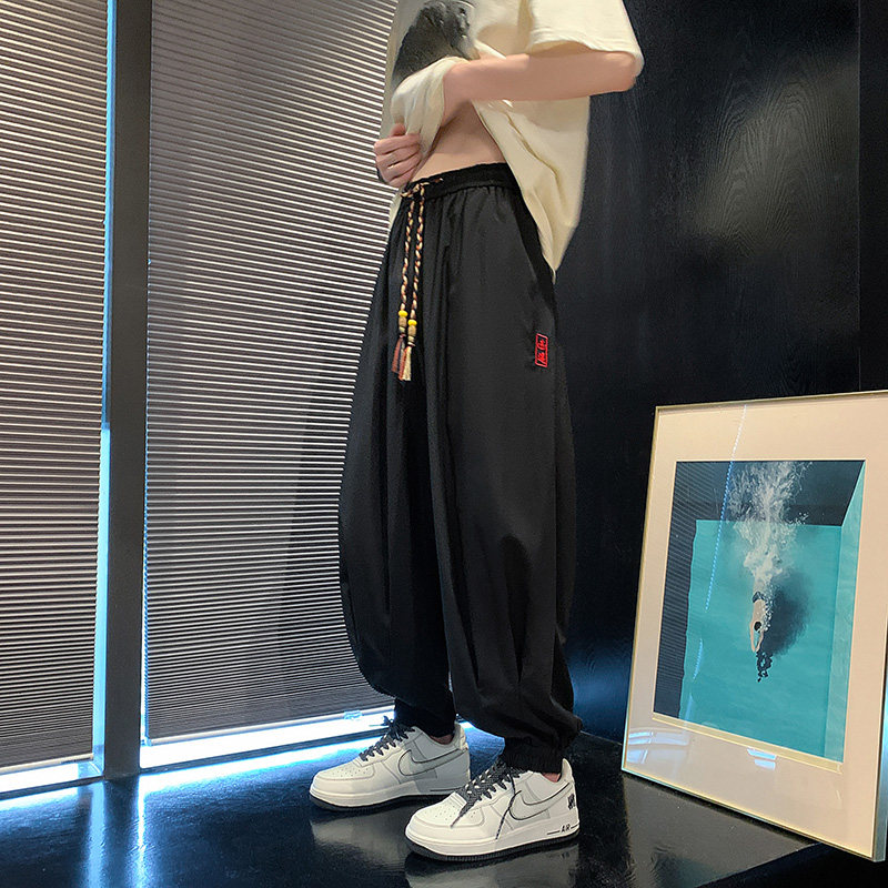 港风B冰丝夏天轻薄刺绣哈伦嘻哈裤九分裤K115-P65控88图片