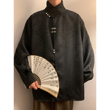 新中式E风缎面提花暗纹立领小众金属扣盘扣衬衫男CS13-P80控98，男装衬衫，电商A005-1