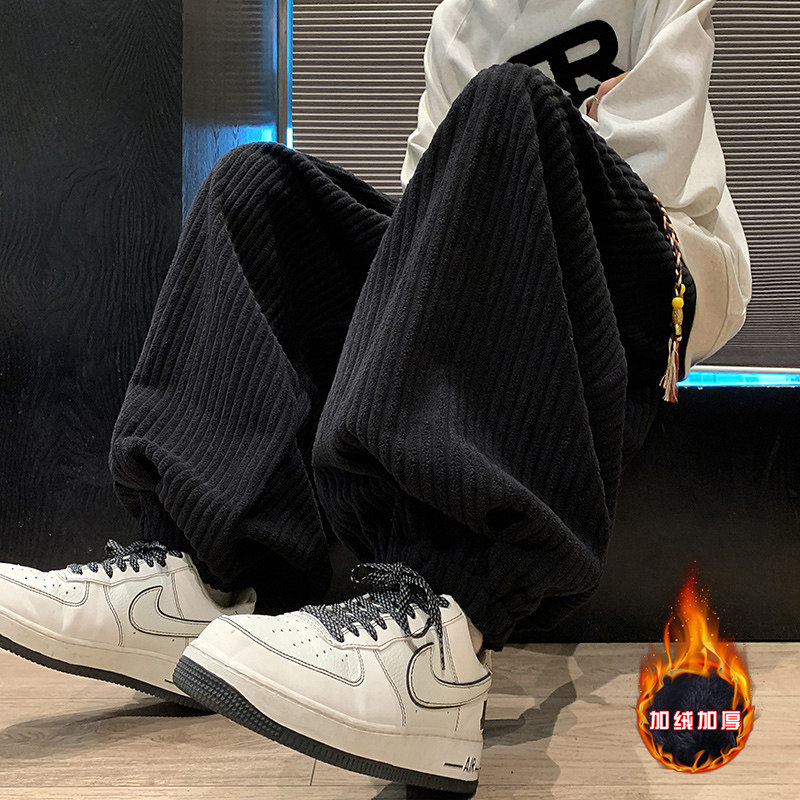 粗竖条纹H加厚加绒保暖摇粒绒灯芯绒灯笼束脚裤男K138-特P78控98，男装棉衣，电商A005-1