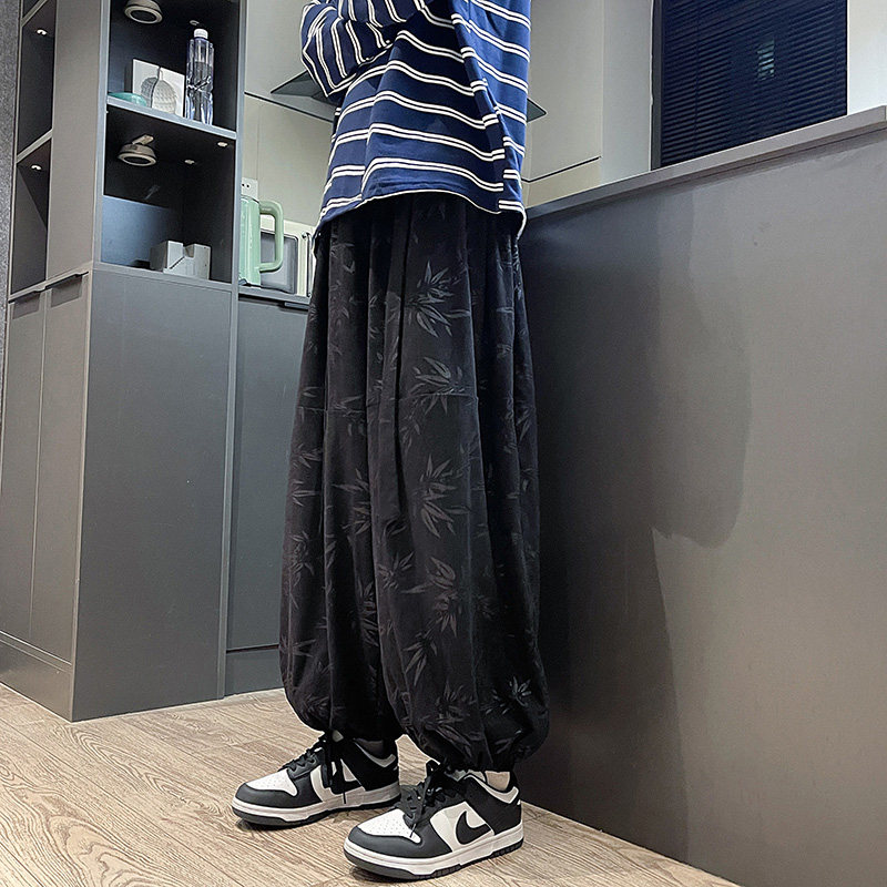 风新中式D保暖树叶印花纹灯芯绒阔腿束脚裤男K199-P68控88,男装棉衣,电商A005-1