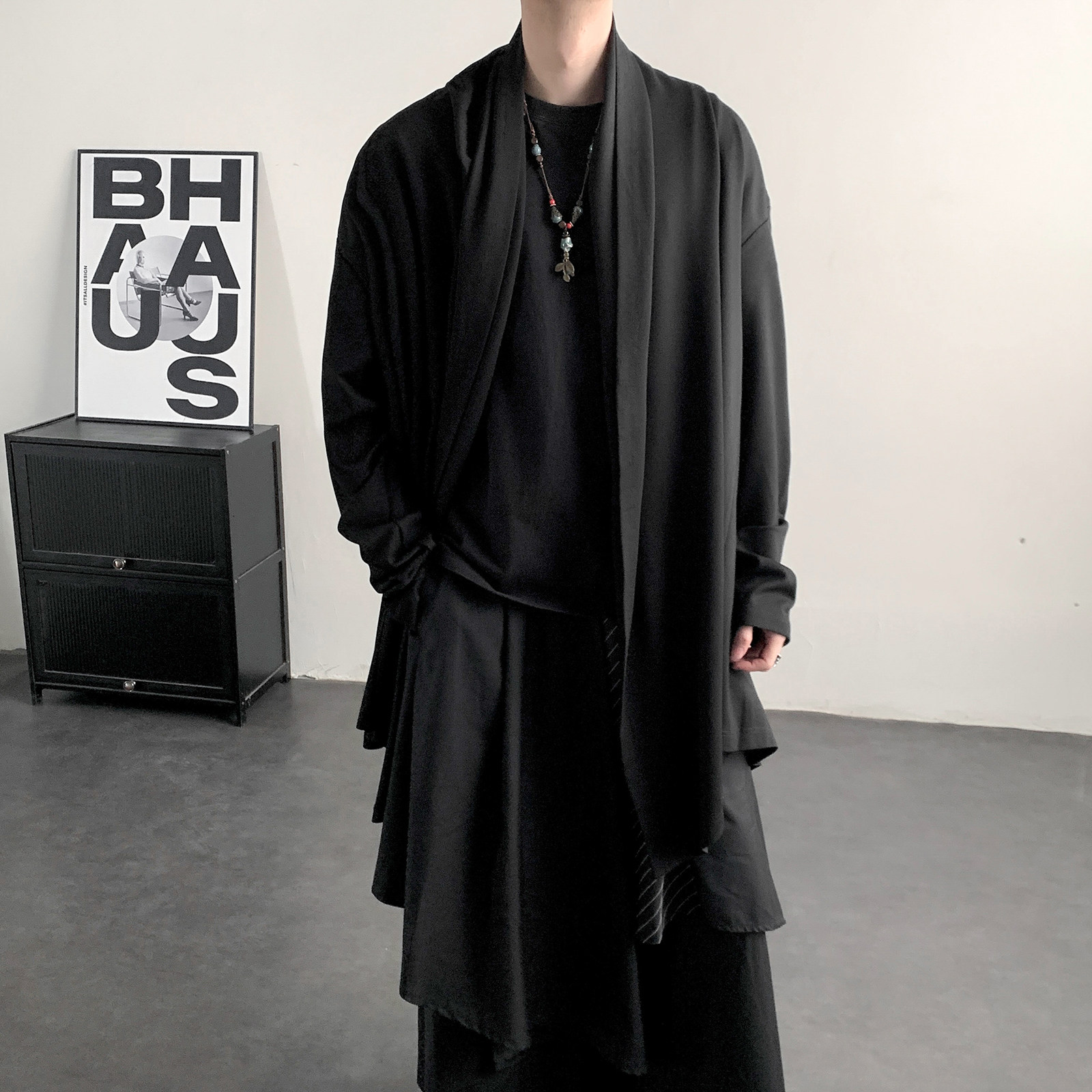 暗黑系A高级感风衣大码中长款风衣垂感披风斗篷开衫FY10-P95控118，男装风衣，电商A005-1