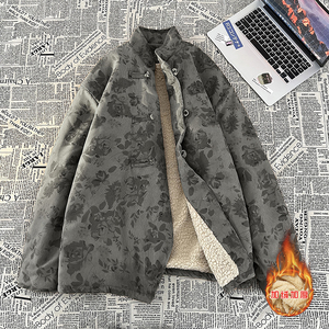 新中式O风盘扣暗花灯芯绒羊羔毛夹克棉衣服男JK16-P135控158图片