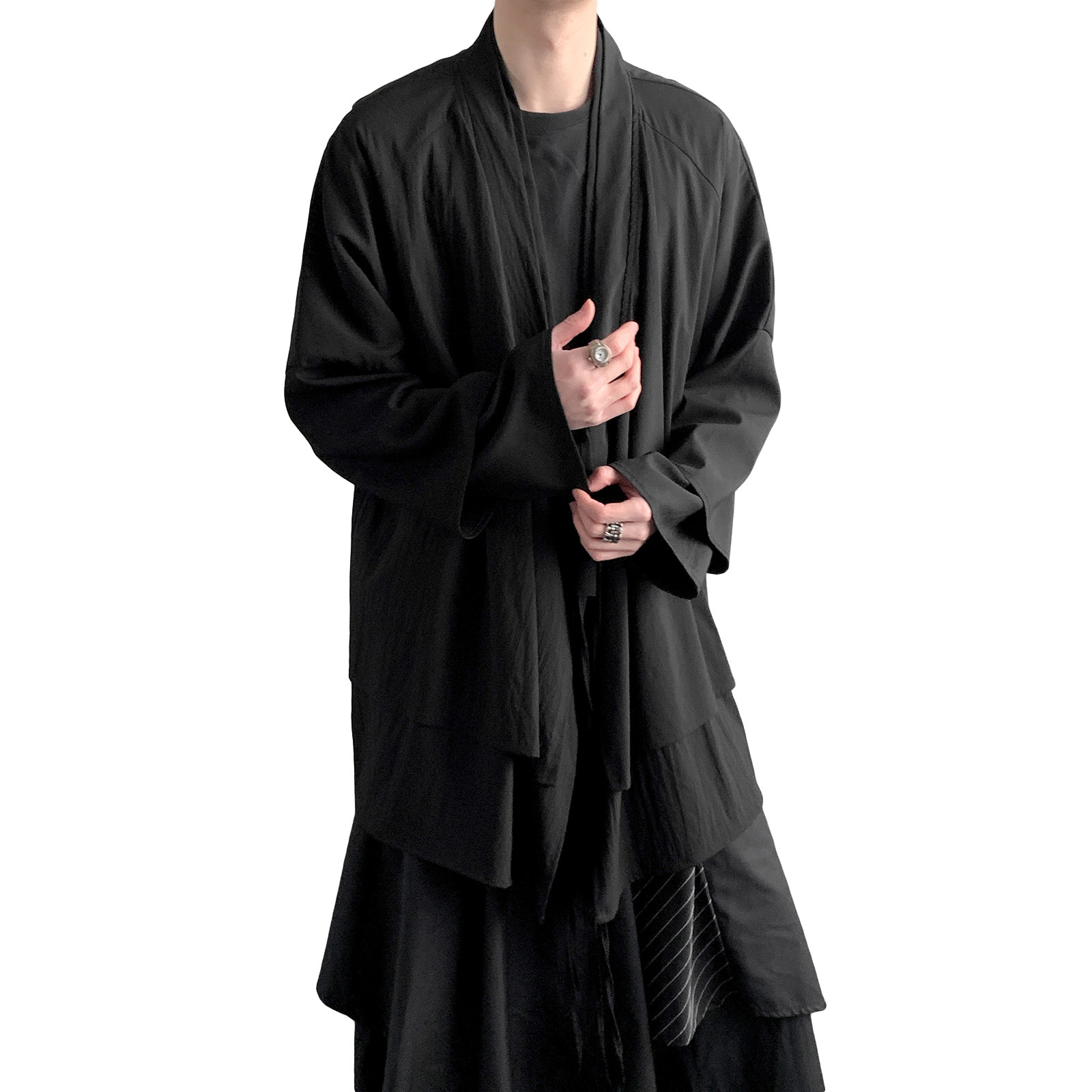 新中式A假两件设计感道袍宽松开衫中长款汉服男披风FY09-P95控118,男装民族服装,电商A005-1