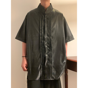 改良新中式H褶皱设计舞台亮闪闪冰丝酒吧演出衬衫CS55-P68控88图片