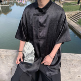 改良新中式C龟裂纹香云纱提花冰丝短袖盘扣衬衫男CS63-P68控88，男装衬衫，电商A005-1
