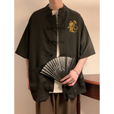 新中式风盘扣冰丝龙字刺绣太极服装坠感A衬衫男A005-JK08-P55，男装衬衫，电商A005-1