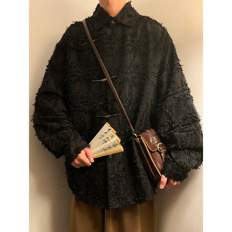 风B潮风新中式毛边长袖衬衫男宽松小众上衣CS23-P85控108图片