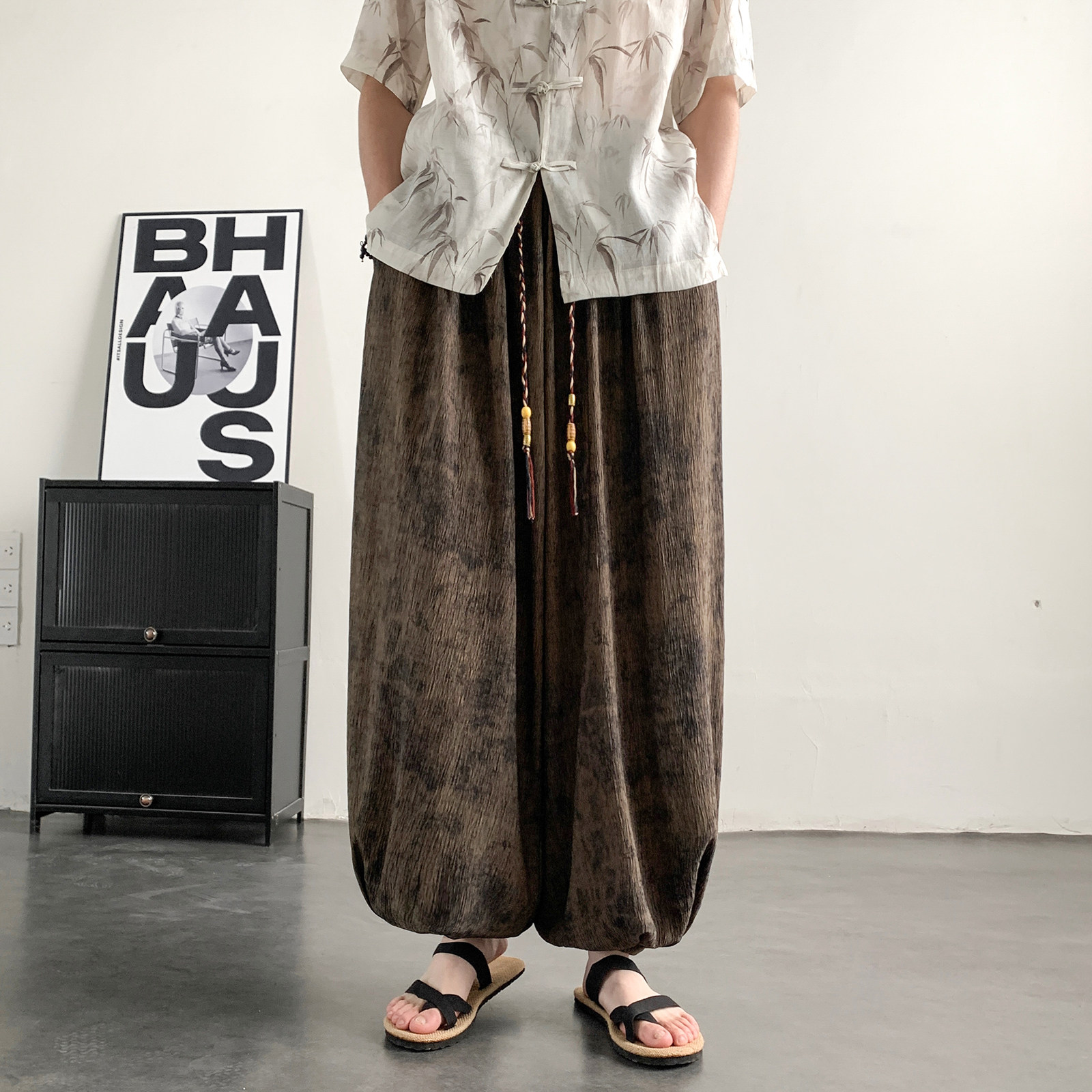 2026春夏风A高级感纹路九分裤男长裤灯笼束脚裤K266-P68控88，男装休闲裤，电商A005-1